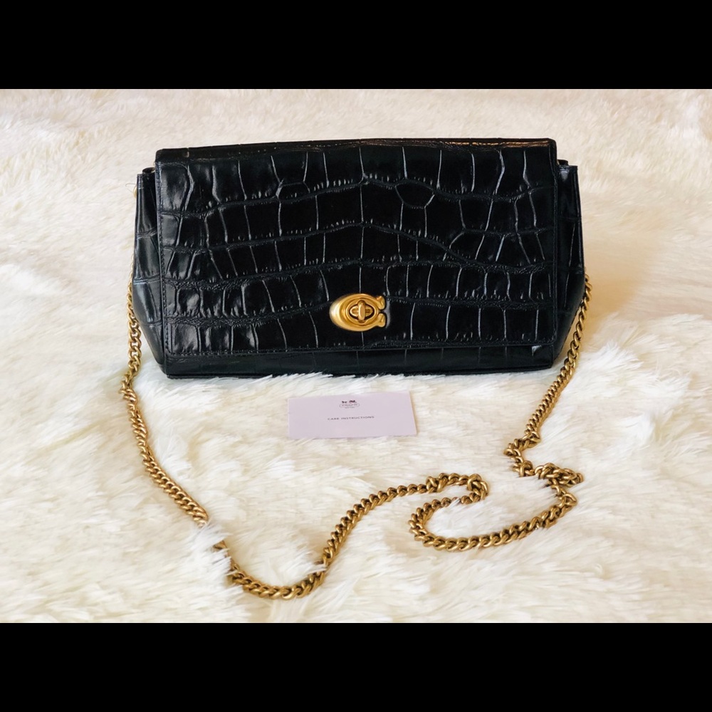 Coach Turnlock Clutch in Embossed Leather